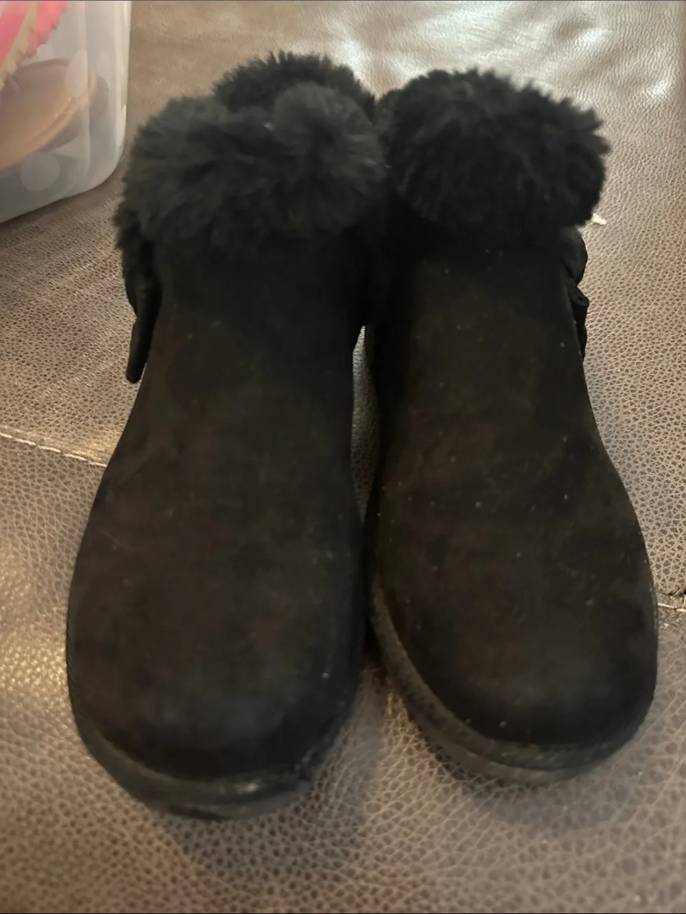 Kids Black Faux Fur Ankle Boots